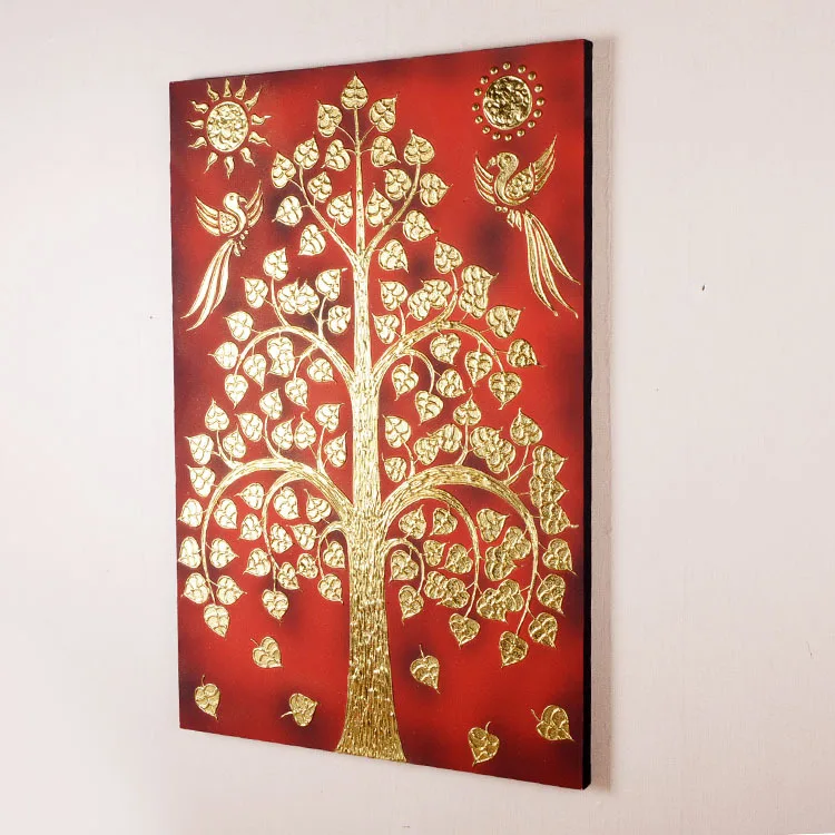 Thailand Crafts Handcrafted Painting Gold Foil Decorative Painting Handmade Gold Foil Bodhi Tree Hanging Painting 140632