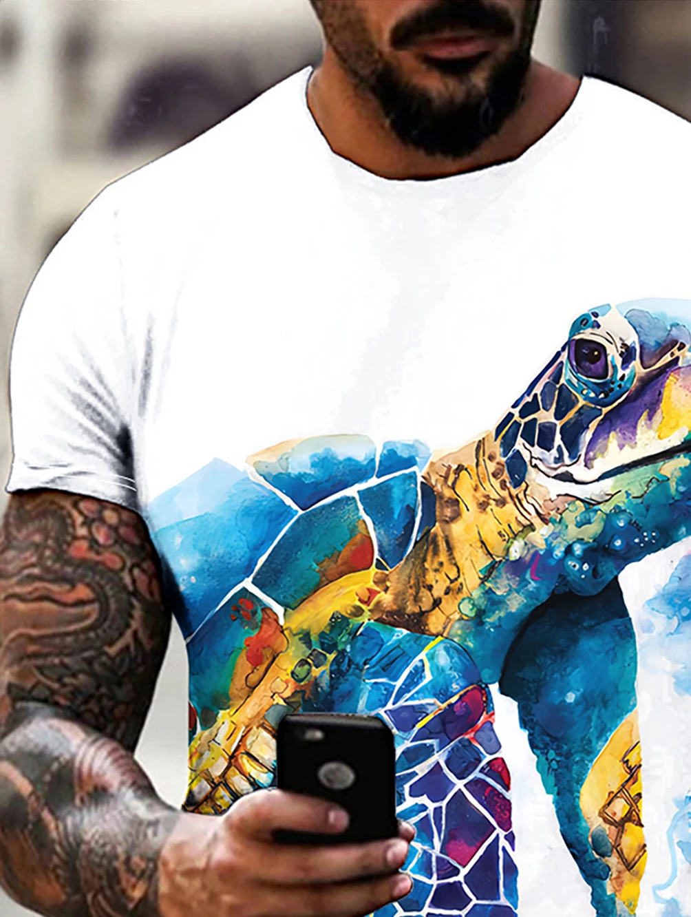 Men's summer casual round neck T-shirt 3D digital printing cross-border Amazon sports short-sleeved colorful turtle