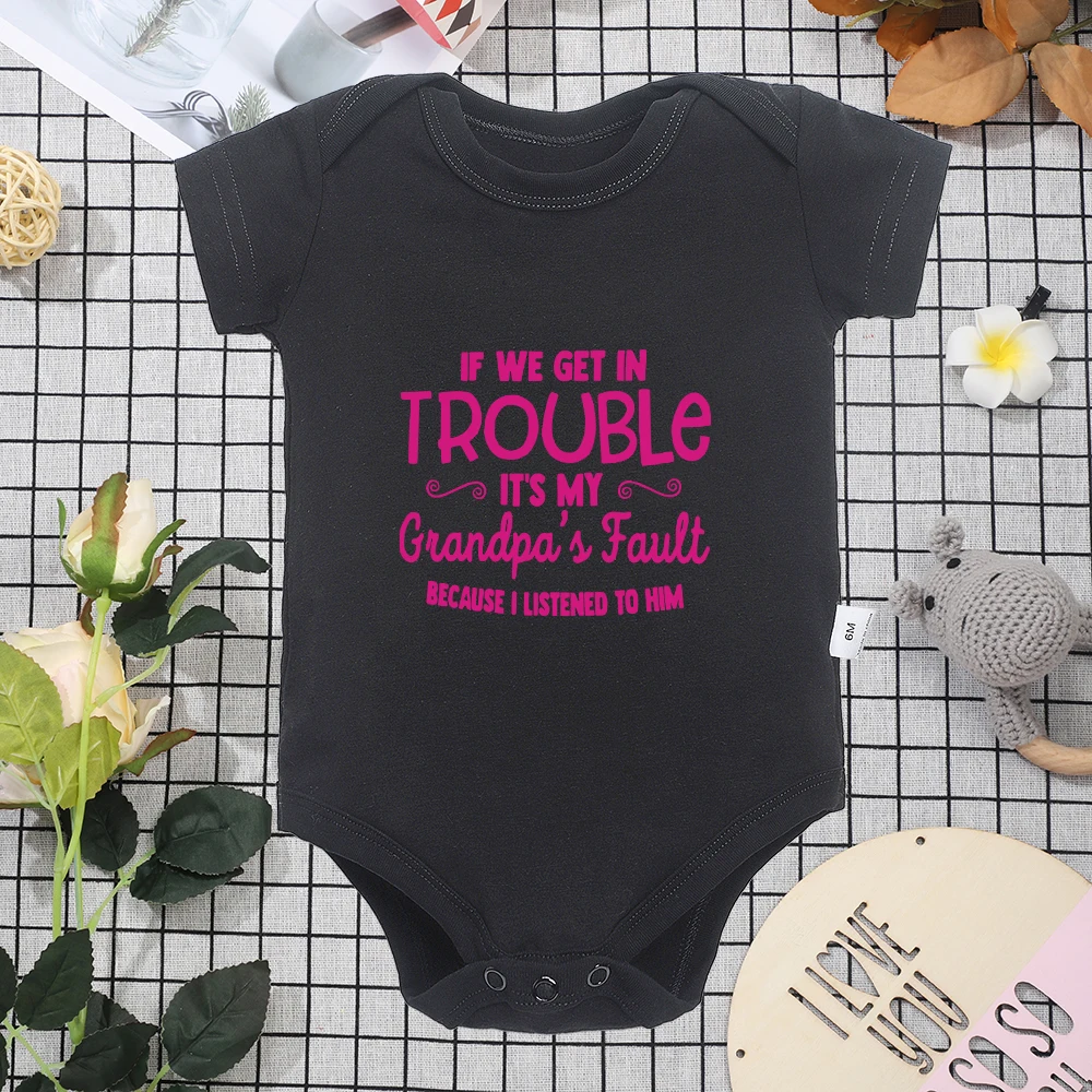 Newborn Girl Clothes Black Romper Letter Print Fashion Popular Style Infant Onesie Cotton Cozy Crew Neck Baby Boy Bodysuit