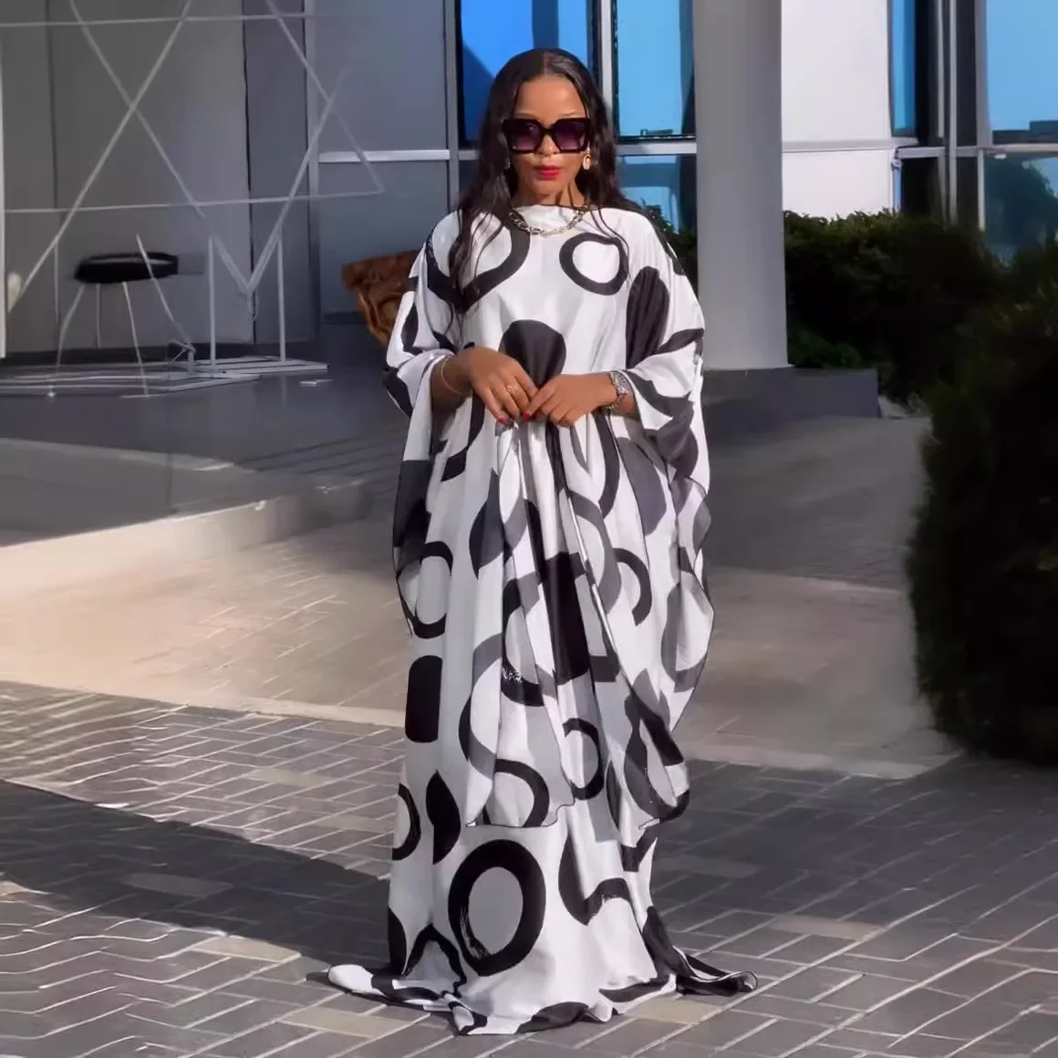 

2024 Fashion African Dresses for Women Traditional Outfit Robe Ankara Chiffon Boubou Gown Muslim Kaftan Maxi Dress And Headscarf