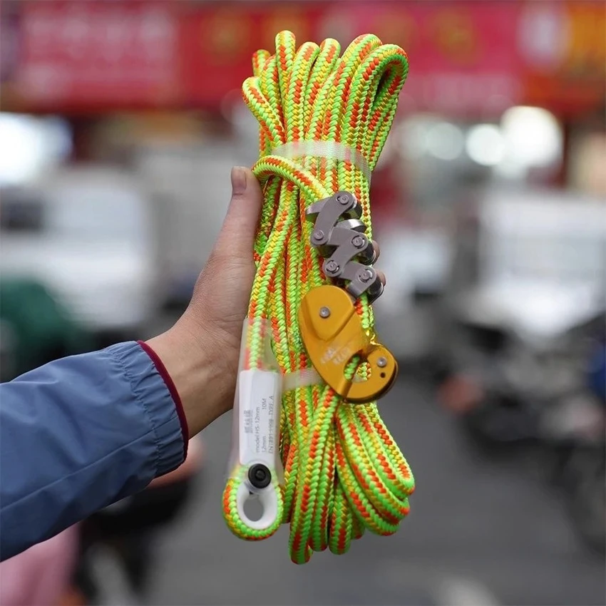 

10m Safety Rope Self-Locking Device, Tree Climbing Grasping Knots, Rope Grabber Outdoor Pulley for Labor-Saving Aerial Work