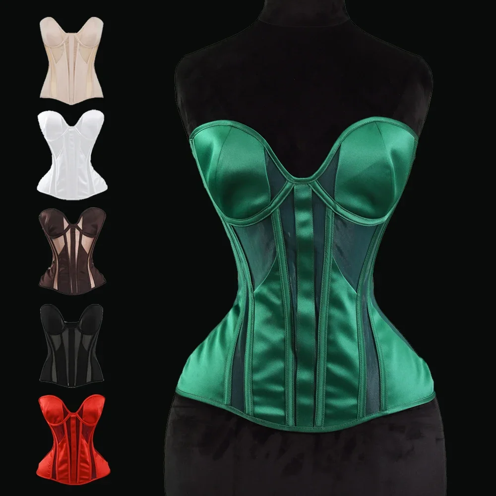 

Women Breathable Mesh Sexy Bustier Summer Corset Vintage Strapless Lace Up Overbust Waist Trainer Cincher Corselet