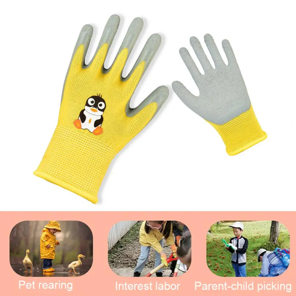 

Debris-resistant Work Gloves Rubber Gloves Durable Kids Gardening Gloves with Cartoon Pattern Thorn-proof for Children