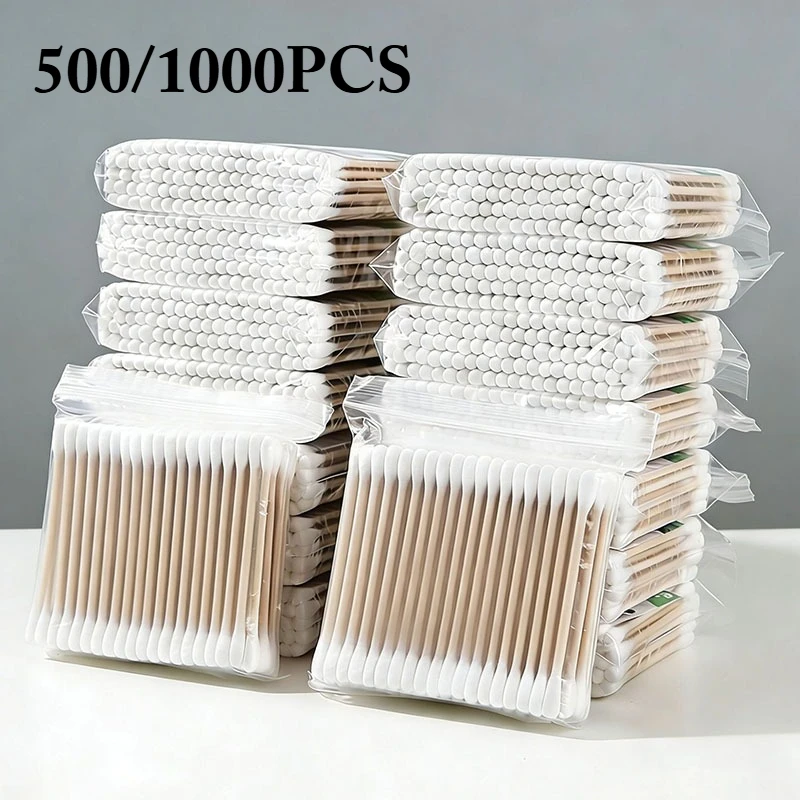 Double Head Sterile Cotton Swabs Disposable Wooden Stick Cotton Buds Non Shedding Ear Cleaning Makeup Remover Home Cotton Stick