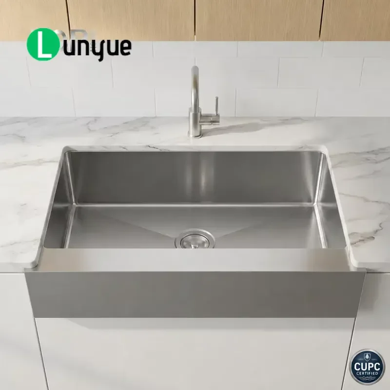 Stainless Steel Farmhouse Kitchen Sink Single Bowl Rectangle Recessed Apron Front Handmade Brushed Surface For Home