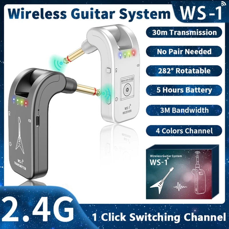 2.4GHZ Wireless Guitar System Built-in Rechargeable Battery Transmitter Receiver High Frequency for Electric Bass DropShip