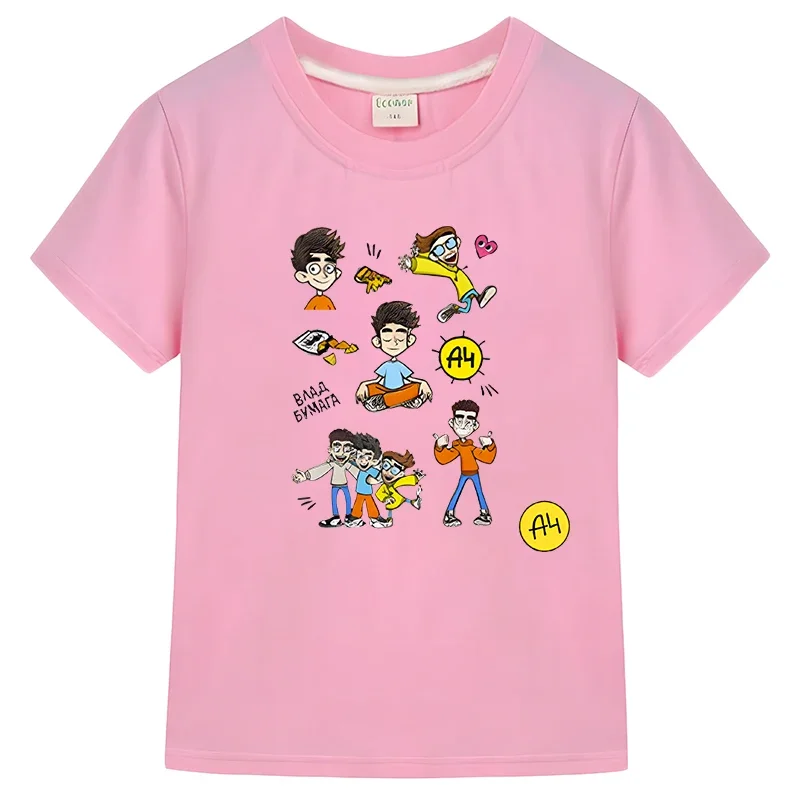 T-shirt curta Merch dos desenhos animados infantis 100% algodão, roupas anime Y2k, roupas de meninos e meninas, tops infantis, verão, 4