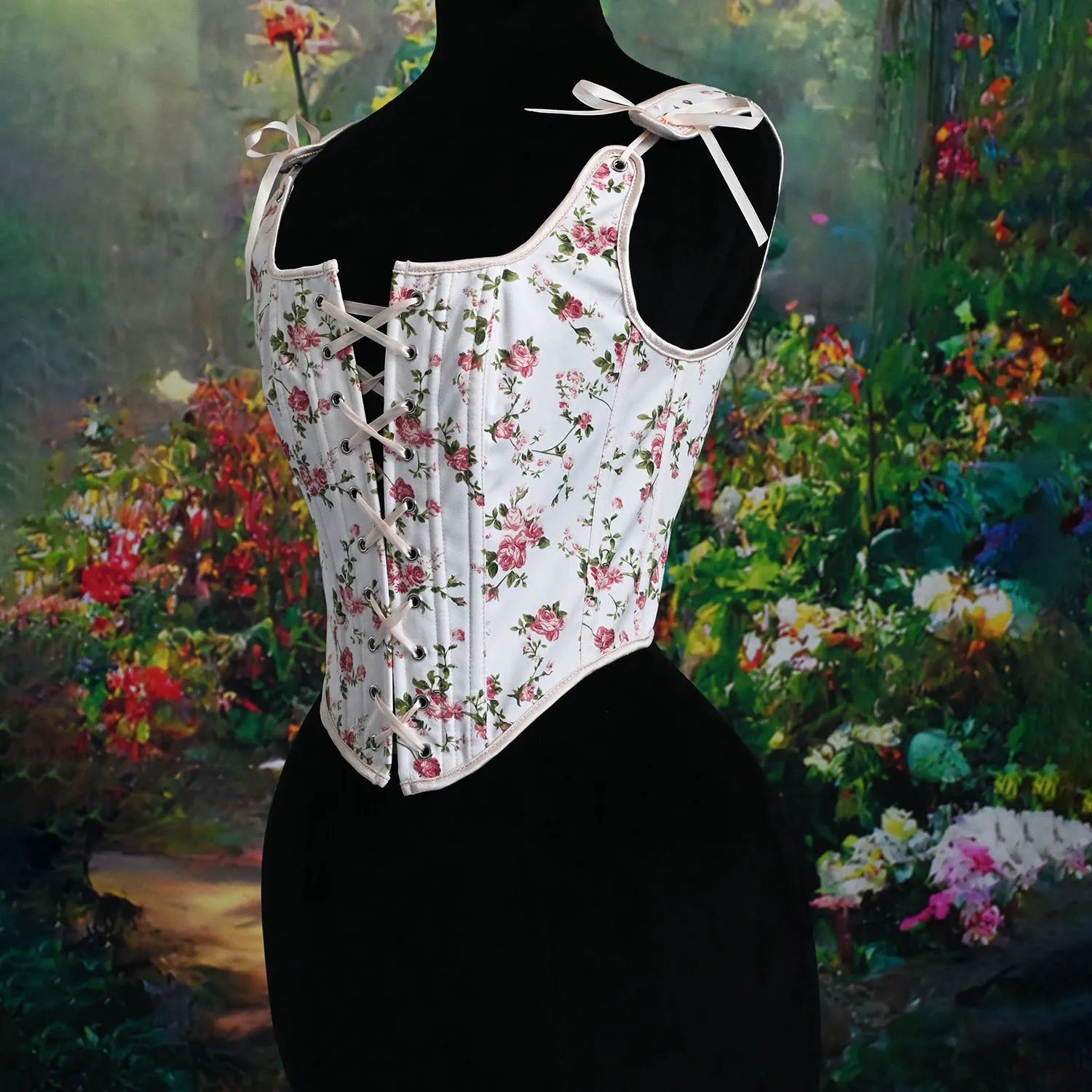 Corset Vintage Français à Fleurs pour Femme, Bustier, Haut Court, Précieux, à Lacets