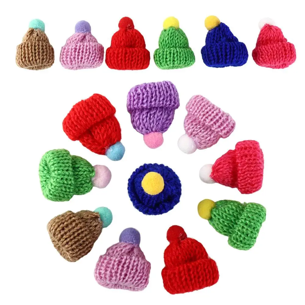 10pcs DIY Mini Knitting Hats Ornaments Sewing Crafts Christmas Mini Knitting Doll Hats Knitting Polyester Mini Wool Hat