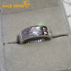 SACEGEMS GRA Certified D Color 0.5ct Moissanite Ring for Men S925 Sterling Silver Wedding Diamond Band Party Luxury Fine Jewelry