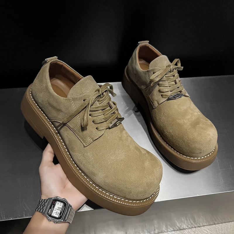 Men Fashion Derby Shoes Men Casual Height-increasing Large-head Work Leather Shoes Business Couple Shoes Sizes 38-46 Men Shoes