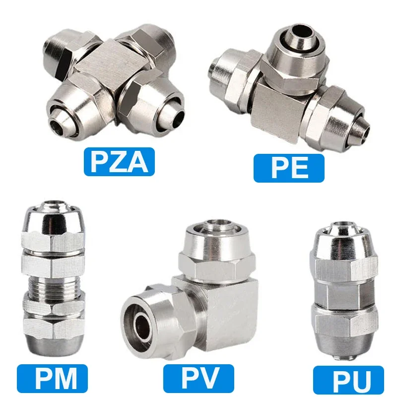 Copper Plated Nickel Pneumatic Air Quick Connector for Hose Tube OD 4MM 6 8 10 12 14 16MM Fast Joint Connection KPV KPE PM PZA