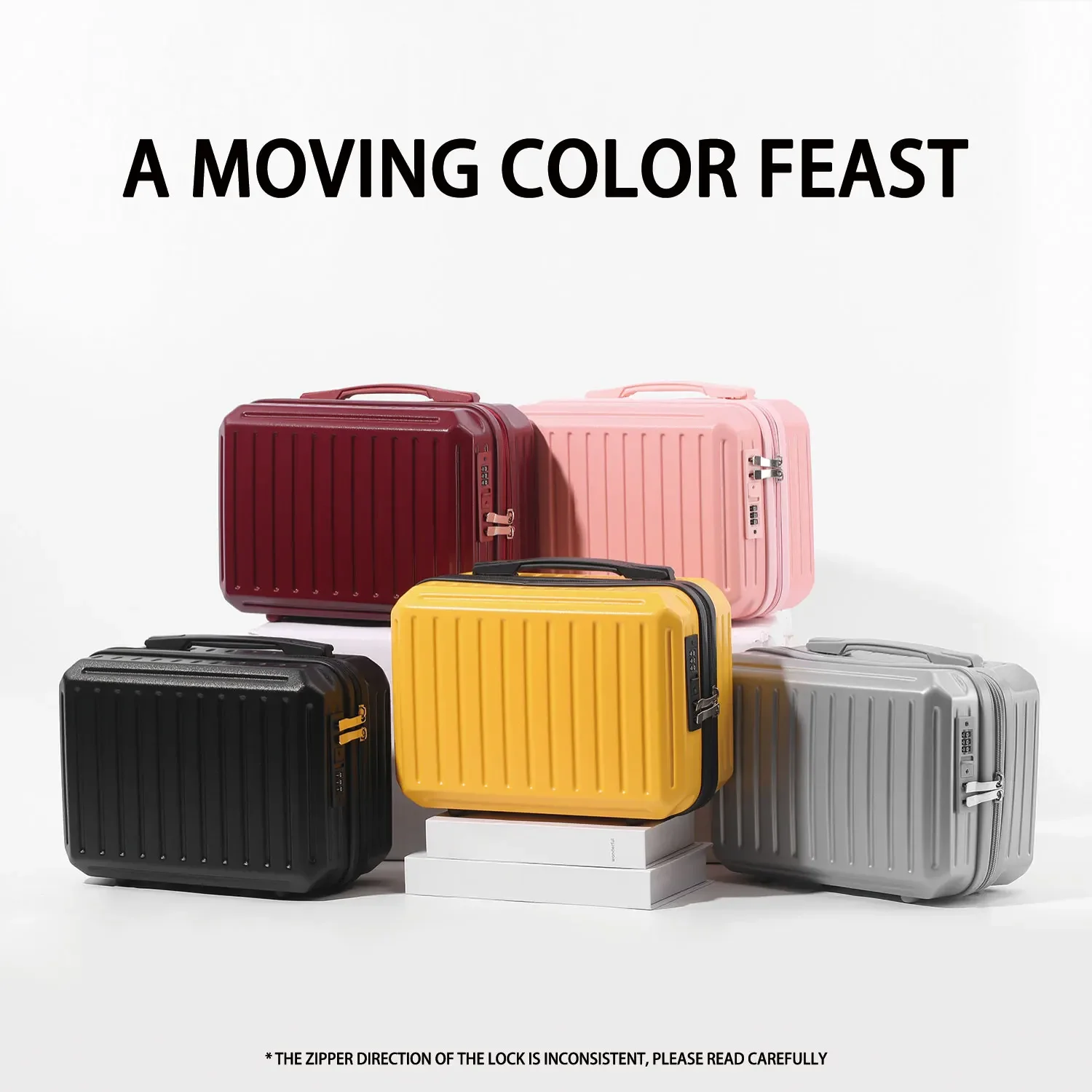 Vertical Patterned Hand Luggage Lightweight And Portable Makeup Box ABS+PC Suitcase Ordinary Password Lock Soft Glue Handle 13in