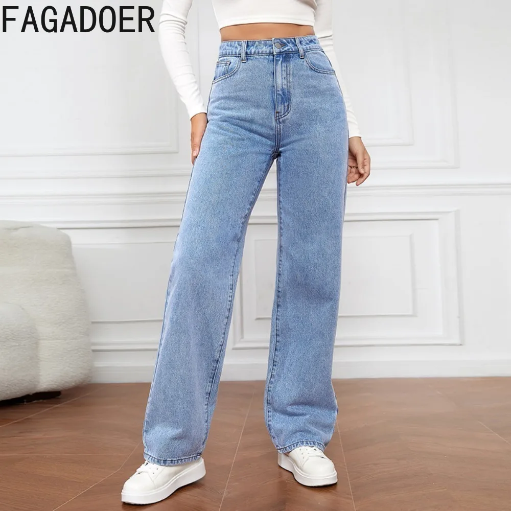 FAGADOER-سراويل جينز غير رسمية مستقيمة للنساء ، خصر مرتفع ، جينز بأزرار ، قينول رعاة البقر متطابقة ، أزياء نسائية ،