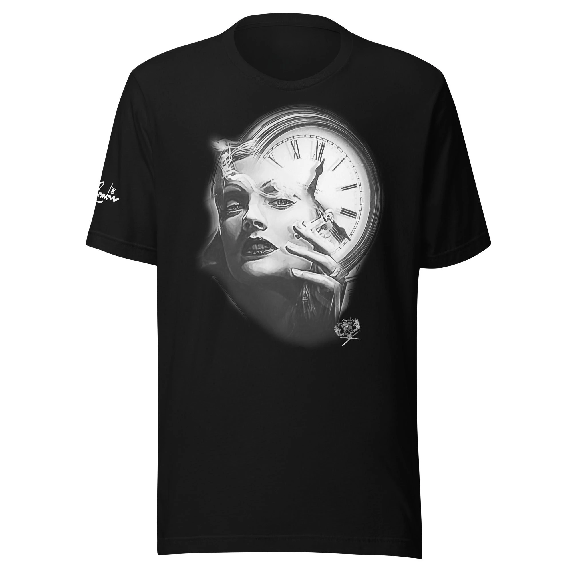 Vintage Clock and Woman Portrait Gothic Dark Aesthetic Graphic Tee Cotton Mens Womens T-Shirt Summer Streetwear