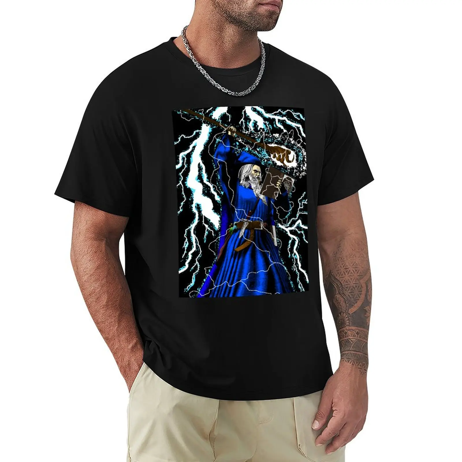 Merlin - Traditional High Fantasy Wizard (Blue) T-Shirt anime figures sports fans mens champion t shirts