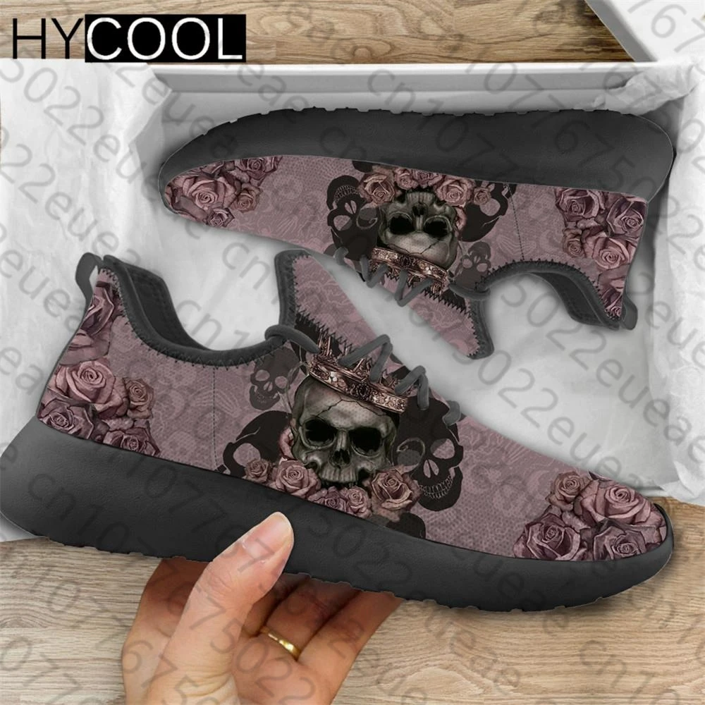 HYCOOL 2021 Trend Unisex Sport Shoes Queen Skull Flower 3D Print Fashion Lace Up Mesh Platform Lightweight Athetic Run Sneakers