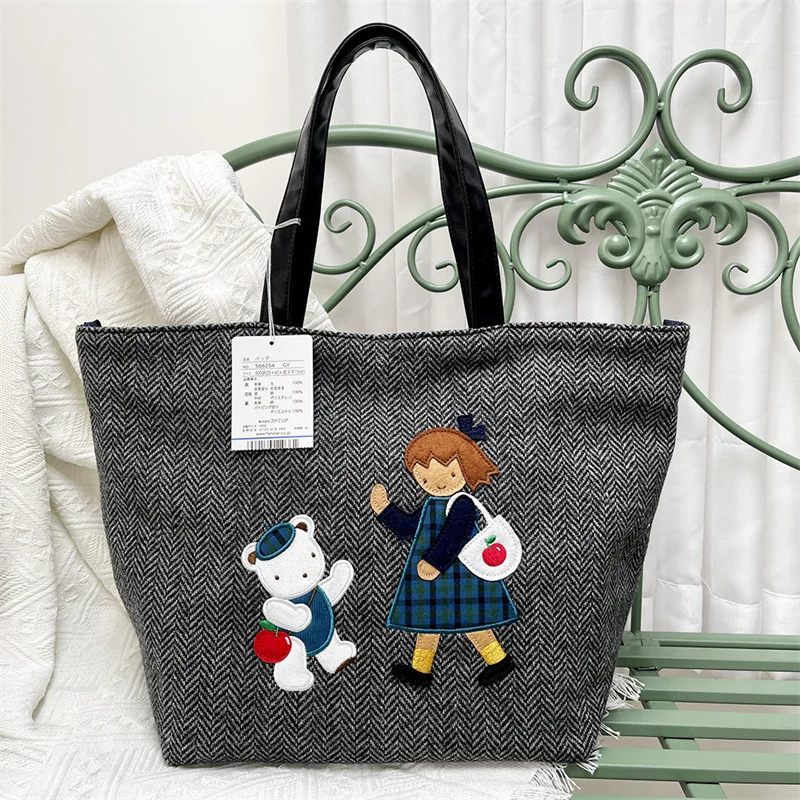 Familiar Tote Handbag Women\'s Embroidered High-capacity 32*43cm Cartoon Bear 576701 Single Shoulder Messenger Bag