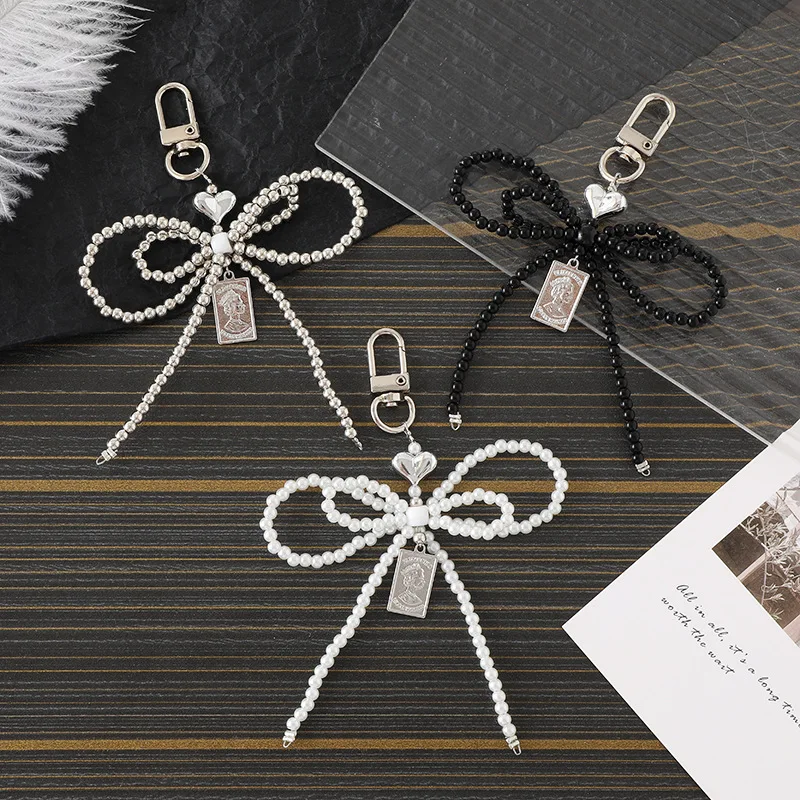 ZAKOL Delicate Beaded Key Chain White Pearl Bow Keychain Decoration For Bags Phones Korean Fashion Accessories