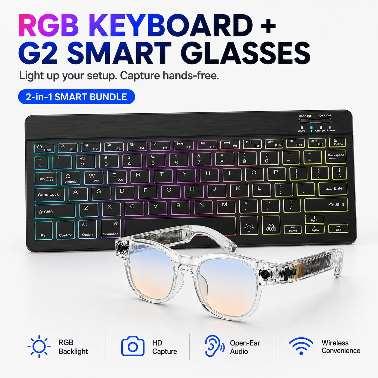 800W High Definition Smart Glasses with RGB Keyboard
