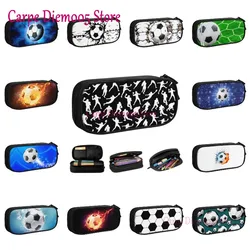 Football Players On Black Pencil Case for Girls Boys Large Storage Soccer Ball Lover Pen Bag Box School Accessories