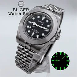 BLIGER 40MM NH35 Automatic Dive Men's Watch Stainless steel Brushed Bezel Dome Glass Luminous Dial 904 Bracelet Waterproof Watch