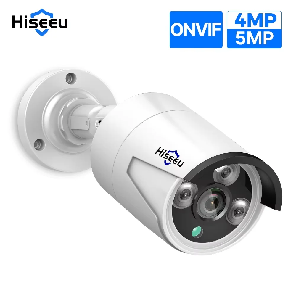 Hiseeu 오디오 감시 POE IP 카메라, 야간 투시경, 방수 IP66 CCTV 카메라, POE 시스템 XMEye용 P2P 홈, H.265, 5MP, 4MP