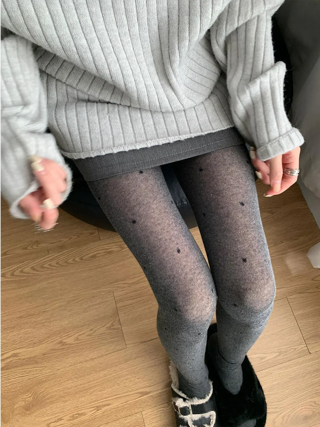  Style Women's Thin Knitted Leggings Pantyhose Anti-Catch Thread Long Pants Casual Wear Elastic Waist Black Stockings
