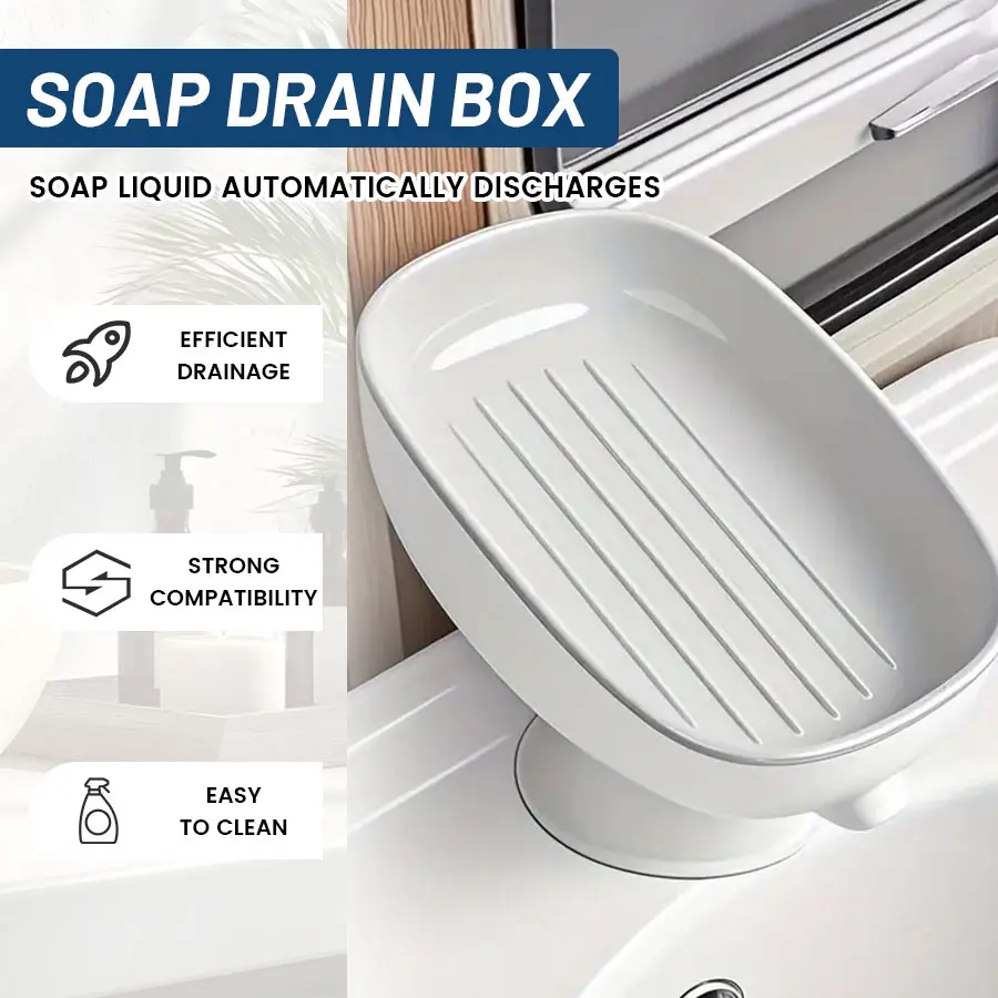 Soap Dish with Drain Spout Sponge Holder, 2-in-1 Bathroom Kitchen Sink Organizer for Soap, Sponges, Scrubbers