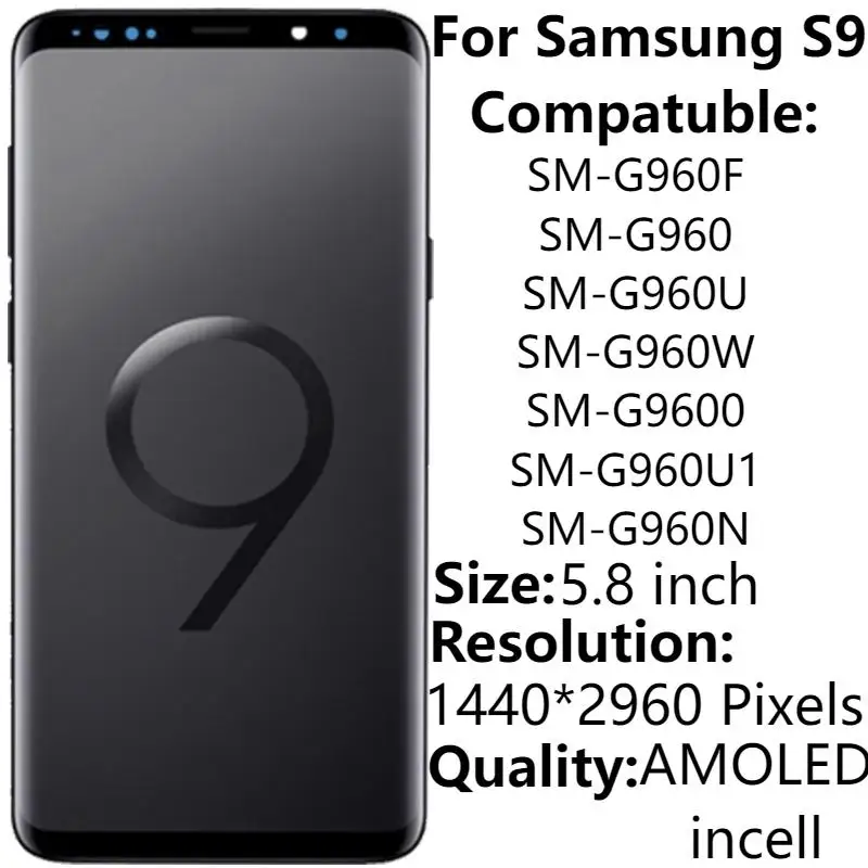 5,8 \'\'AMOLED для Samsung S9 SM-G960 ЖК-дисплей с сенсорным экраном и дигитайзером в сборе, запасные части, зеркальный ЖК-дисплей с рамкой