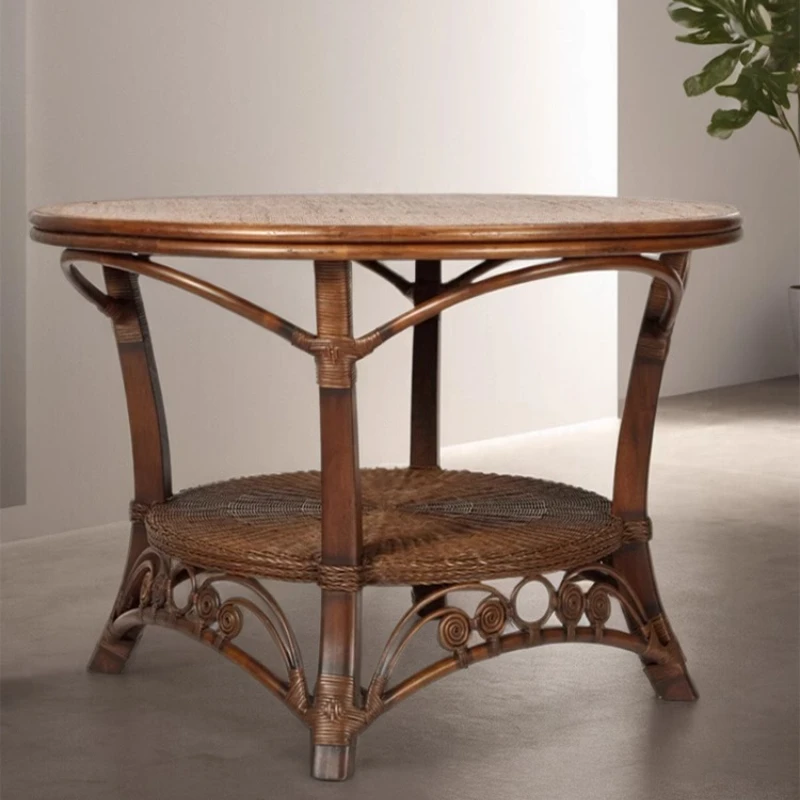 

Rattan Chinese dining table for 10 people to eat, home use old-fashioned simple solid wood round table