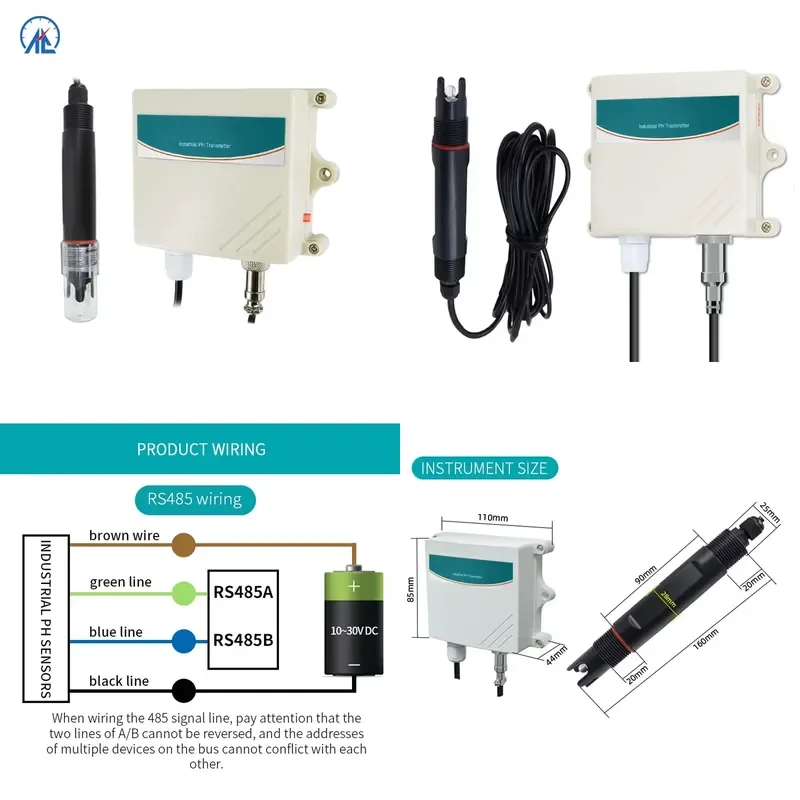 Water pH Sensor 0-80C High Temperature 4-20mA 0-10V Signal Output pH Transmitter for Hydroponic Aquaculture