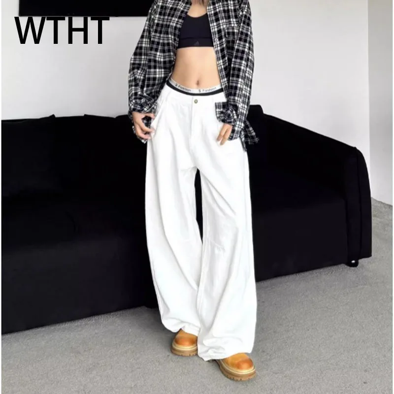 

WTHT модные мужские однотонные дизайнерские брюки с большими карманами, модные широкие прямые брюки в американском стиле, мужские 2A1839