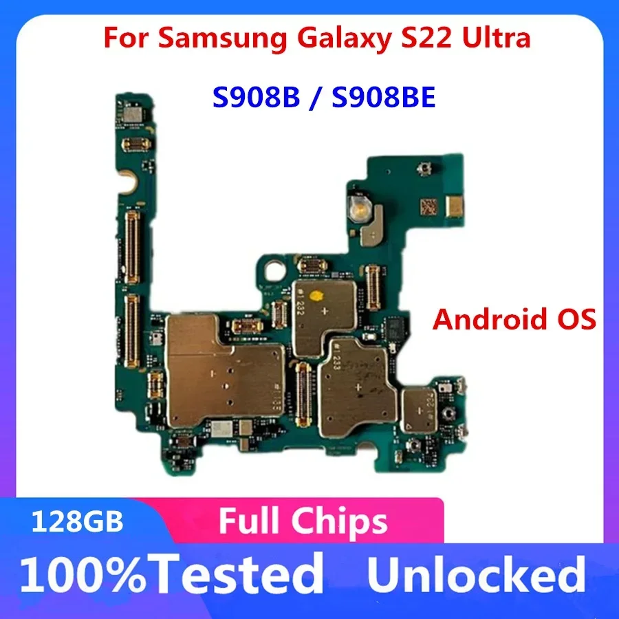 Unlocked for Samsung Galaxy S22 Ultra S908B S908BE Motherboard Full Chips 128gb LogicBoard for Samsung Galaxy S22 Ultra