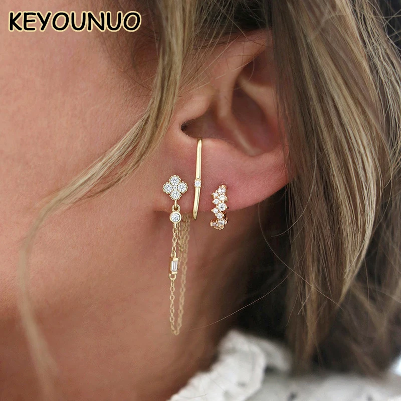 KEYOUNUO Gold Filled CZ Stud Earrings Set For Women Piercing Zircon Cartilage Hoop Drop Earrings Fashion Party Jewelry Wholesale