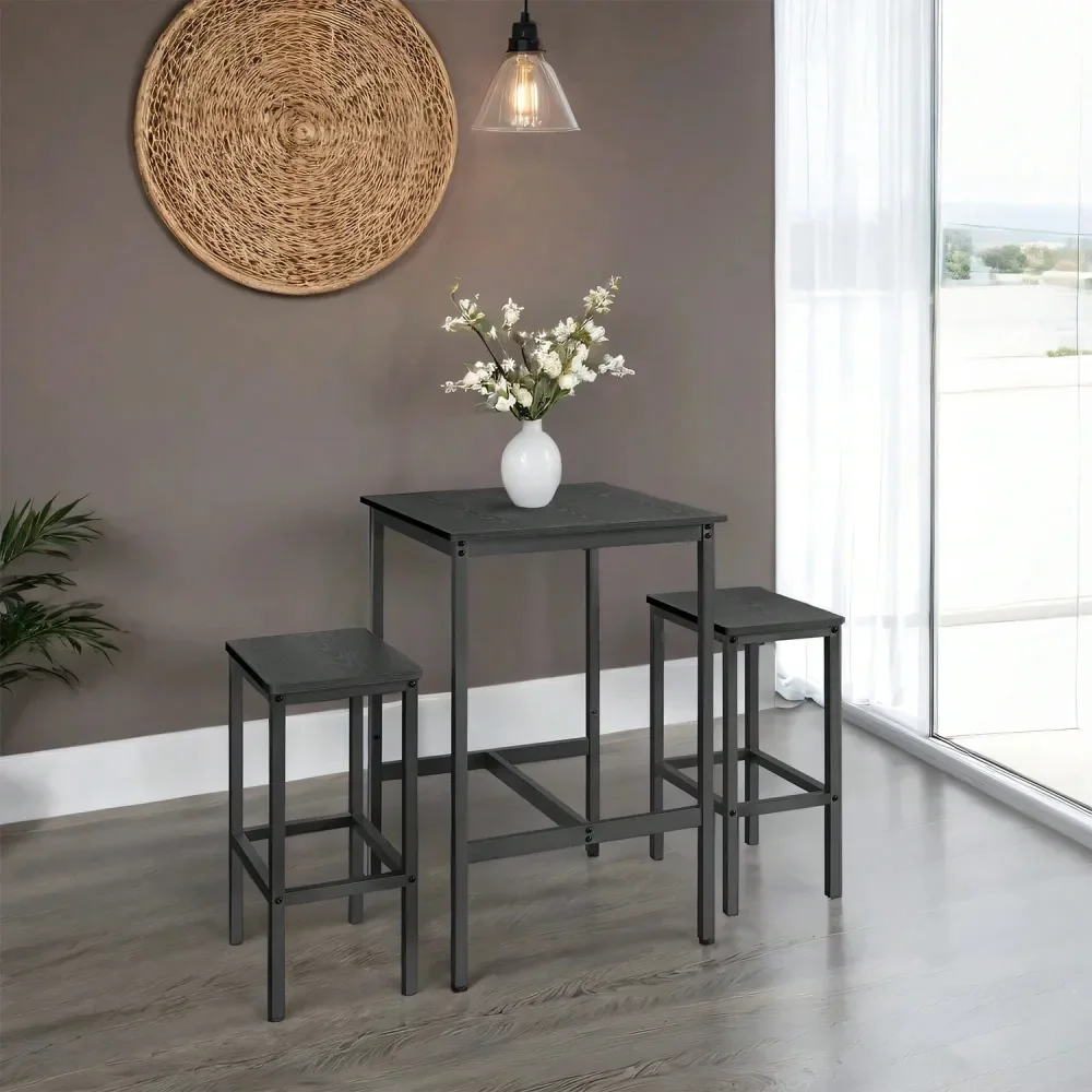 

Bar Table And Chairs Set, Square Table With 2 Stools, Dining Pub Set For 2, Space Saving For Kitchen Breakfast, Living Room, Pa