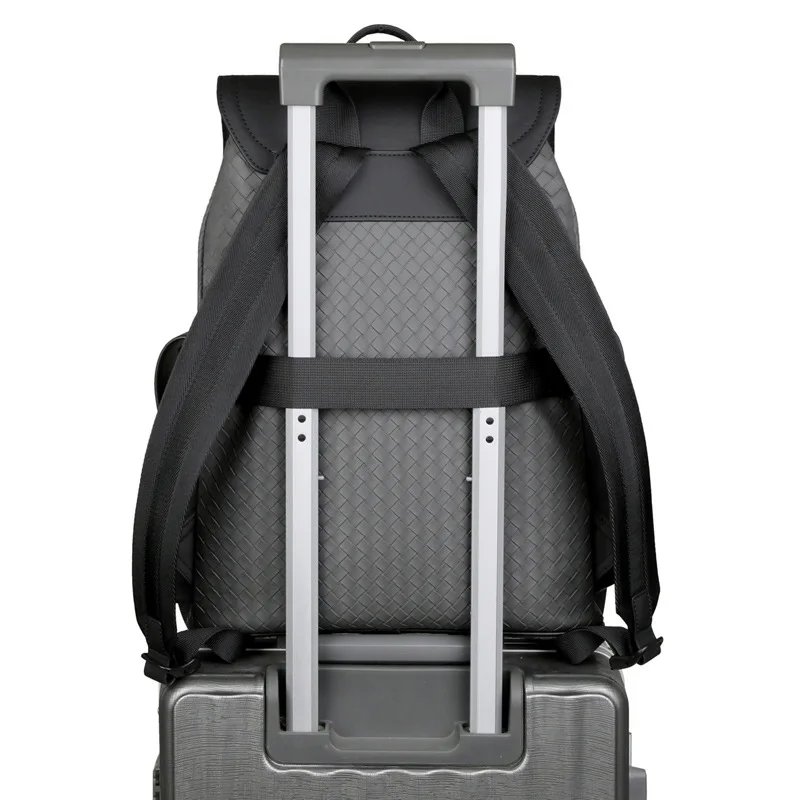 Backpack PU Men's Bag Woven Pattern Advanced Edition Business Computer Bag
