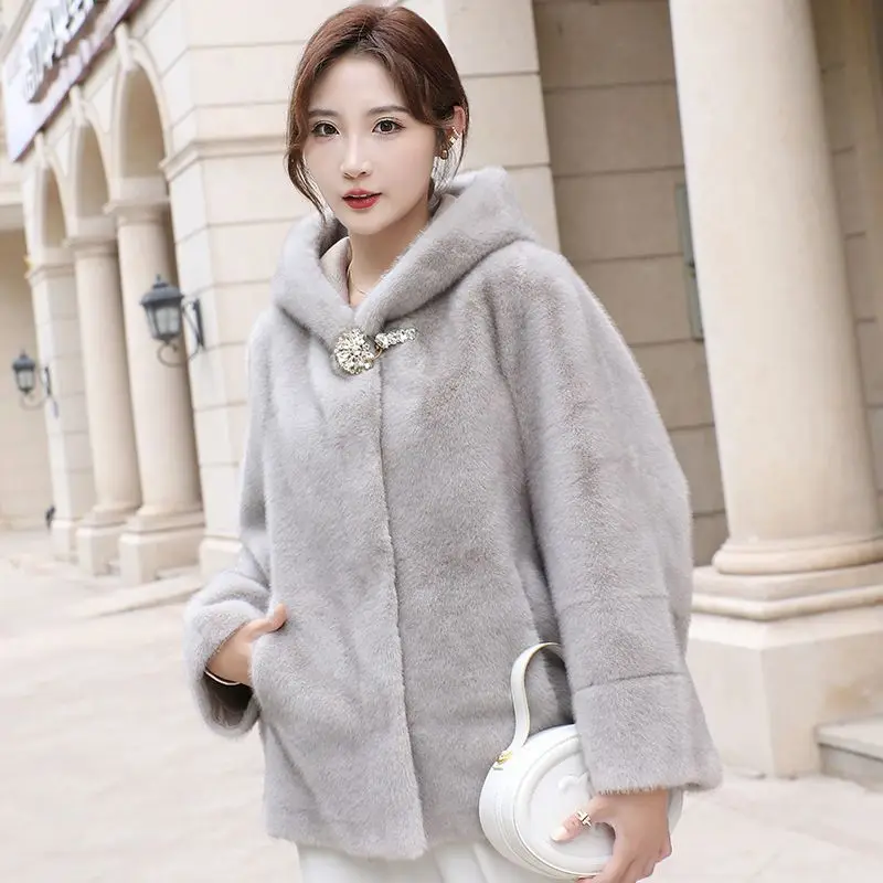 Imitation Mink-like Wool Leather Fur Coat, Short Outwear, Thicken, Warm, Casual Top, Simple, Monochromatic, New