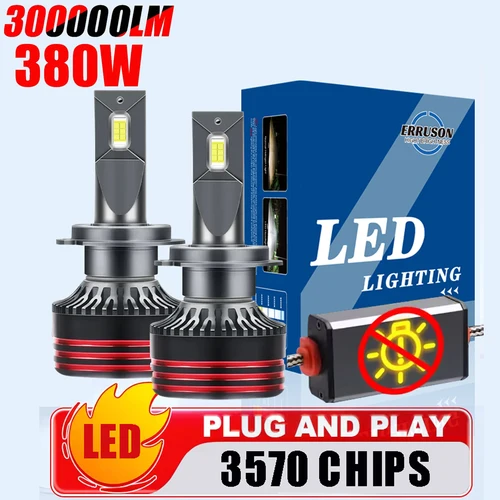 Erruson 380W 300000LM H7 H4 H11 faro Led de alta potencia 9084 CSP Canbus H1 H3 9005 9006 9012 lámpara Turbo faro Led para coche