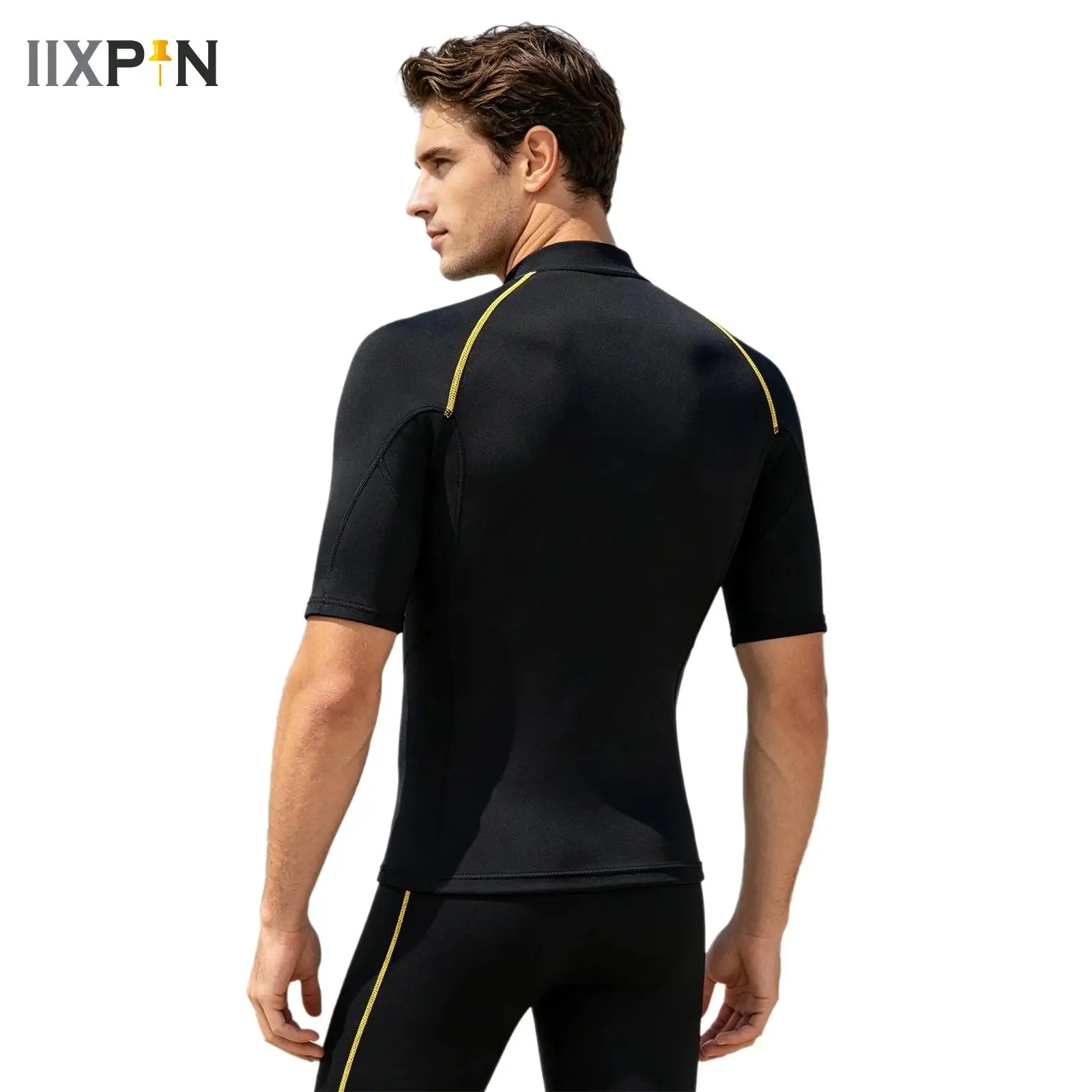 Men Rash Guard Short Sleeves Front Zip Wetsuit Top 1.5mm Neoprene Swim Tops for Swimming Diving Surfing Snorkeling Swim Shirt