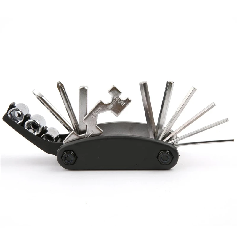 16 In 1 Multi-function Bike Cycling Mechanic Repair Tool Kit With 3 Pcs Tire Pry Bars Rods