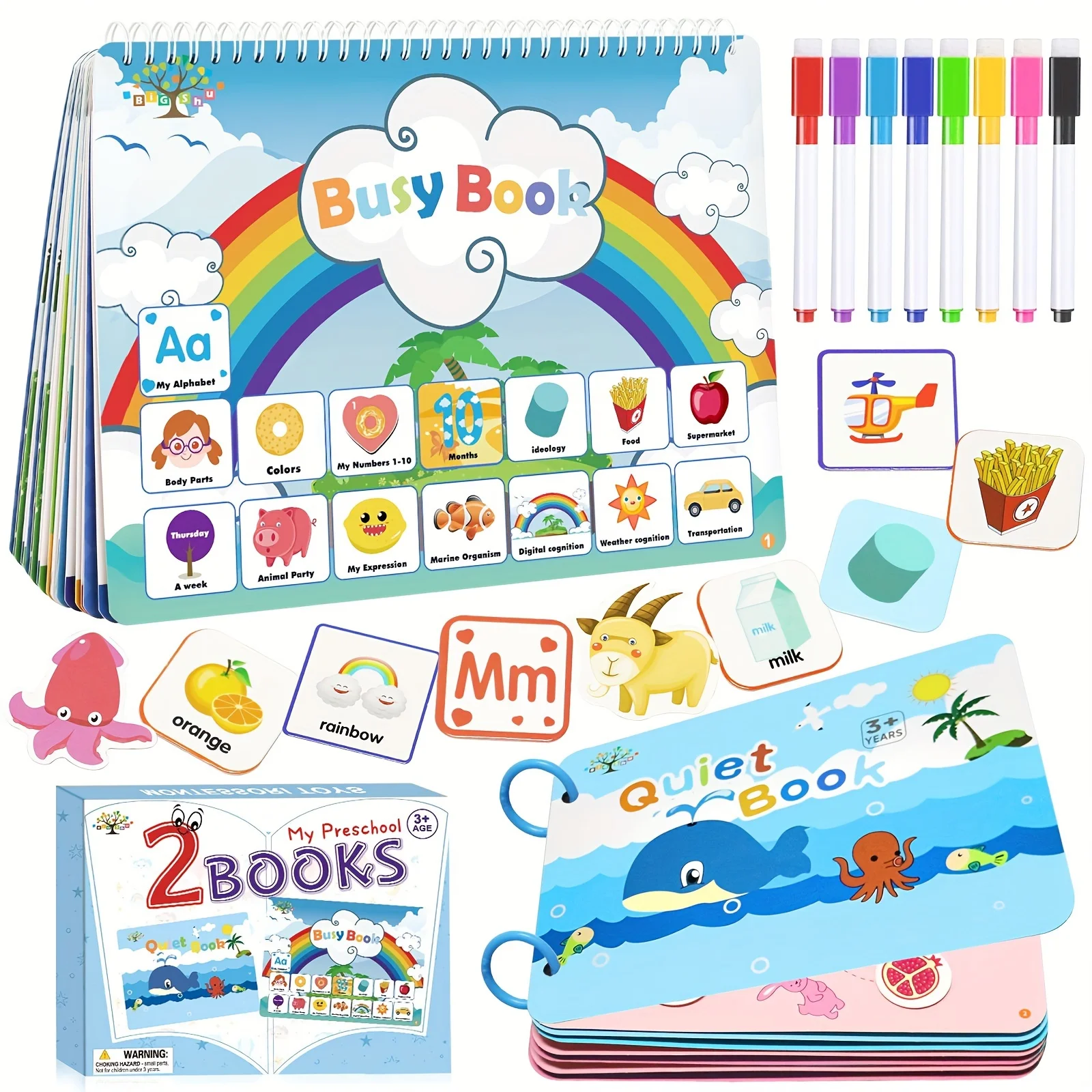 2 sets of Montessori Busy books for preschool learning activities, educational toys for boys and girls over 3 years old