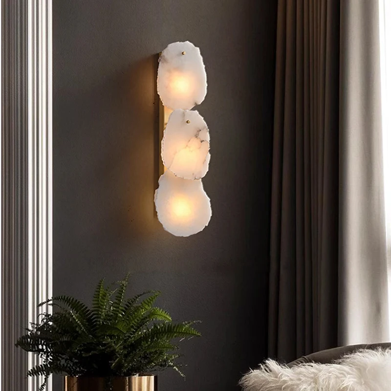 Bedroom Bedside Wall Lamp Modern And Simple All Copper Light Luxury Marble Corridor Living Room Tv Background Wall Lamp