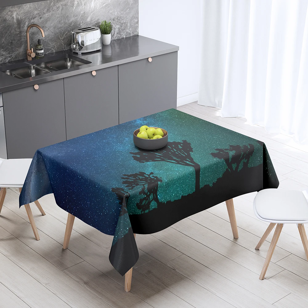 Night Star Print Dining Table Tablecloth Home Decor  Pattern Rectangle Party  Anti-Stain  Dust Cover