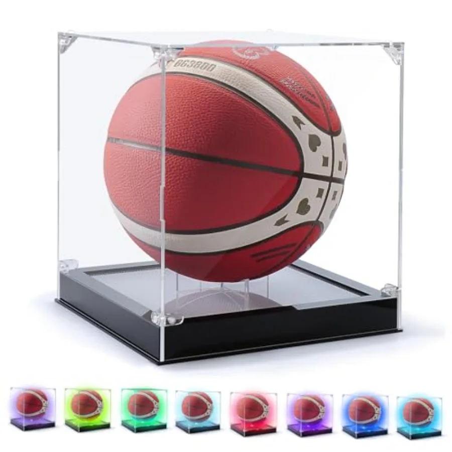 

Display with LED LightClear Acrylic Mini Autograph Display Box Full Size with Acrylic Black Base UV Protected Soccer Memorabili
