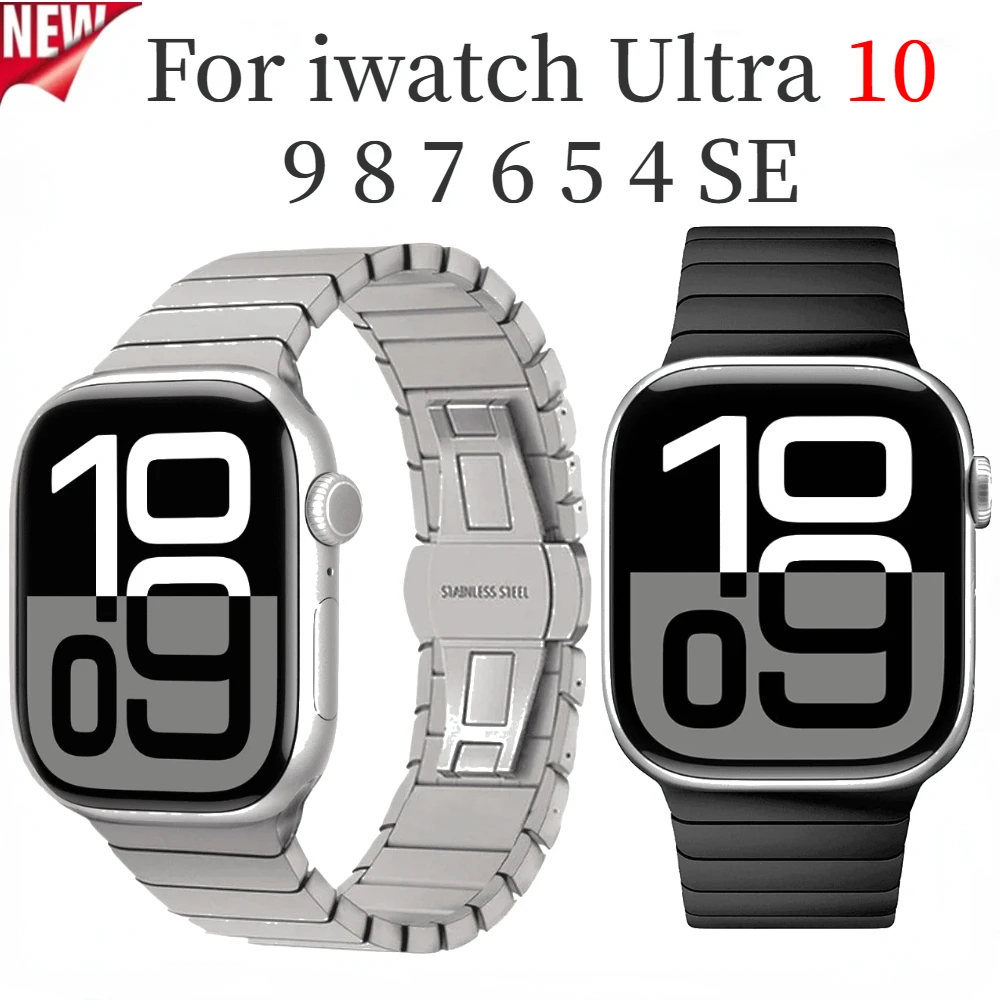 Металлический ремешок для Apple Watch 46 мм, 45 мм, 49 мм, 44 мм, 42 мм, 41 мм, 40 мм, деловой браслет с застежкой-бабочкой iwatch Ultra 10 9 8 7 6 5 4 SE