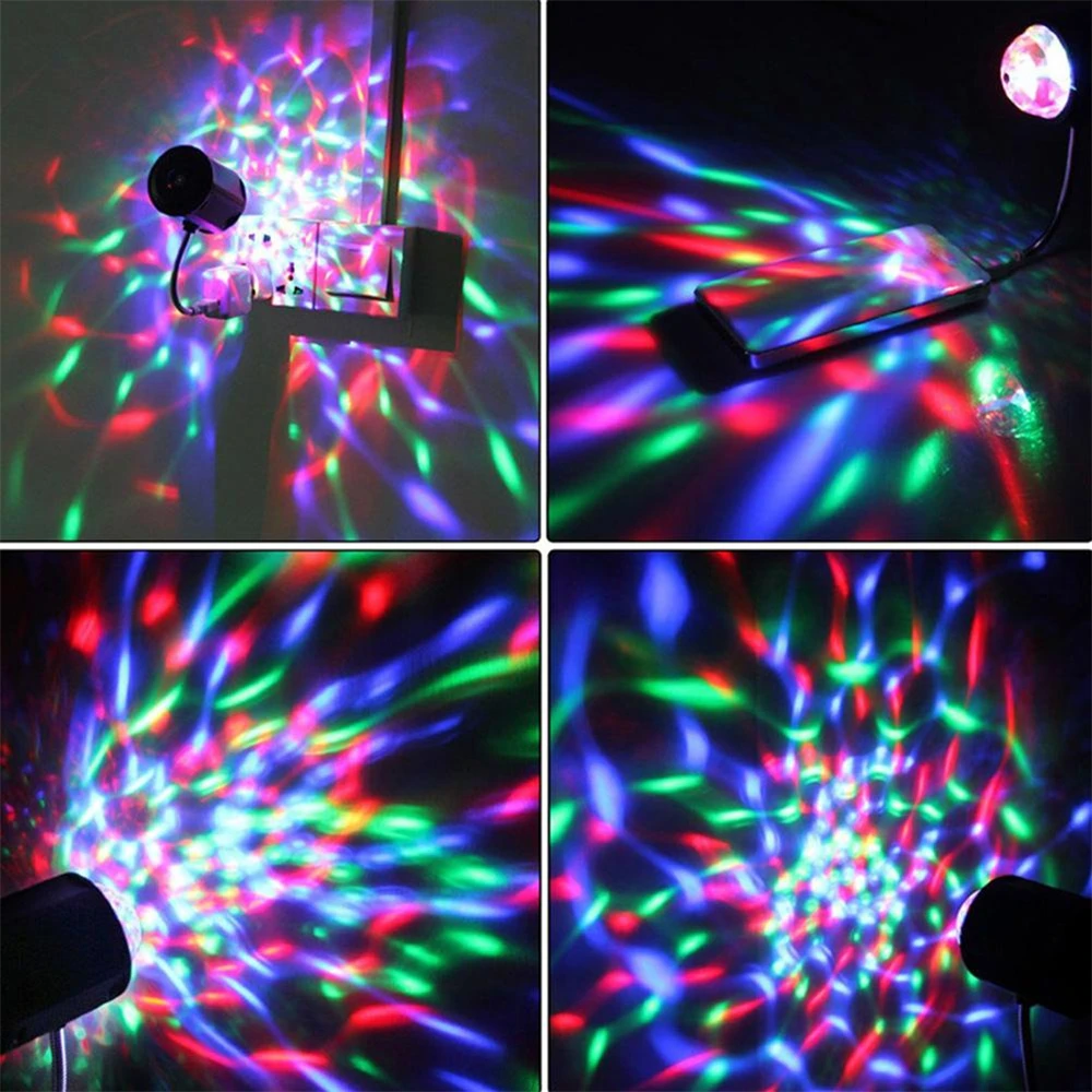 USB LED Colorful Rotating Stage Light Crystal Magic Ball Party DJ Disco KTV Lamp Round and Square Black Appearance