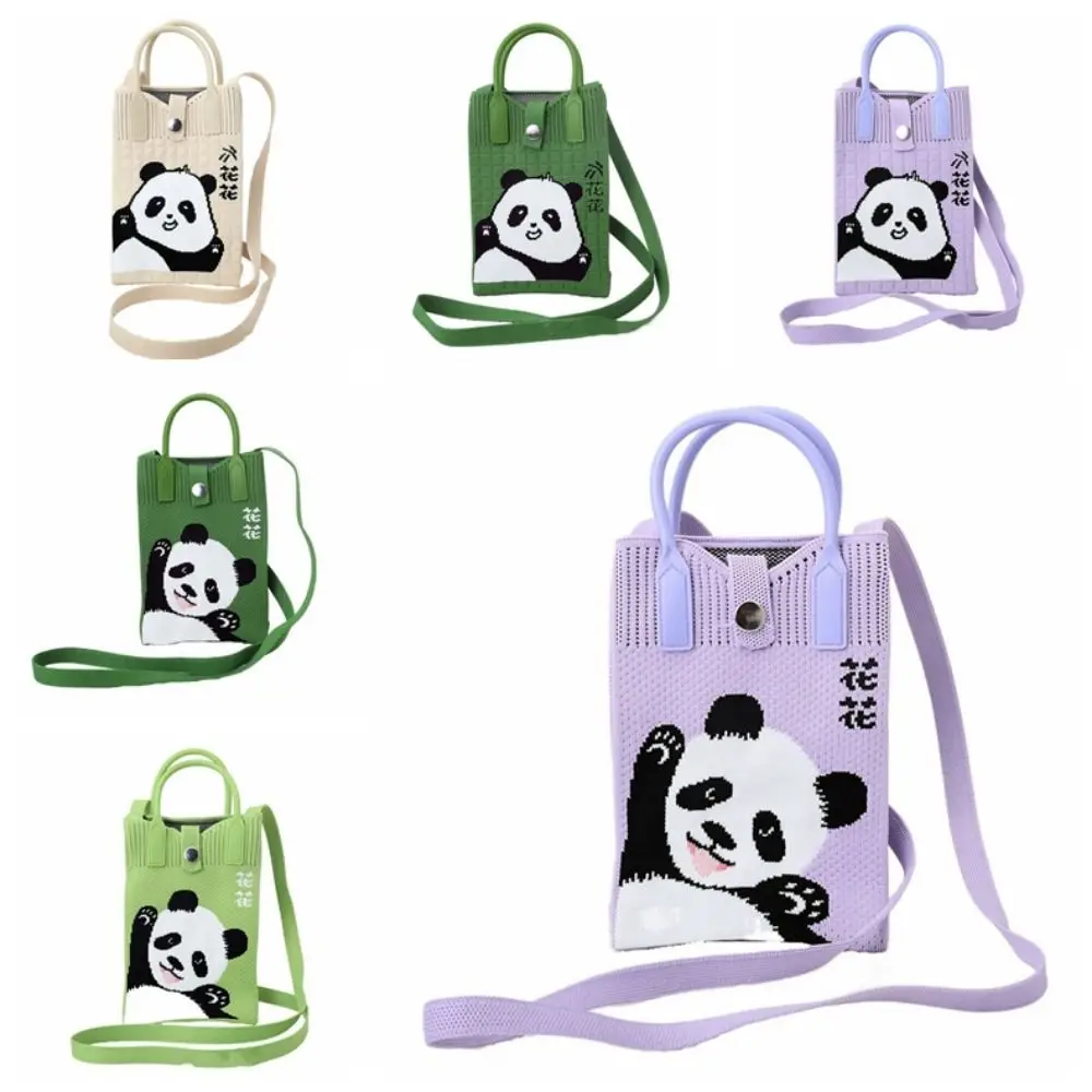 Universal Creative Mini Knit Handbag Cute Cartoon Panda Phone Bag Portable Large Capacity Panda Tote Bag Women