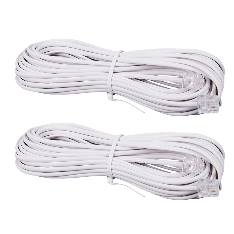 2Pcs 10M RJ11 Telephone Connector Extension Cable White