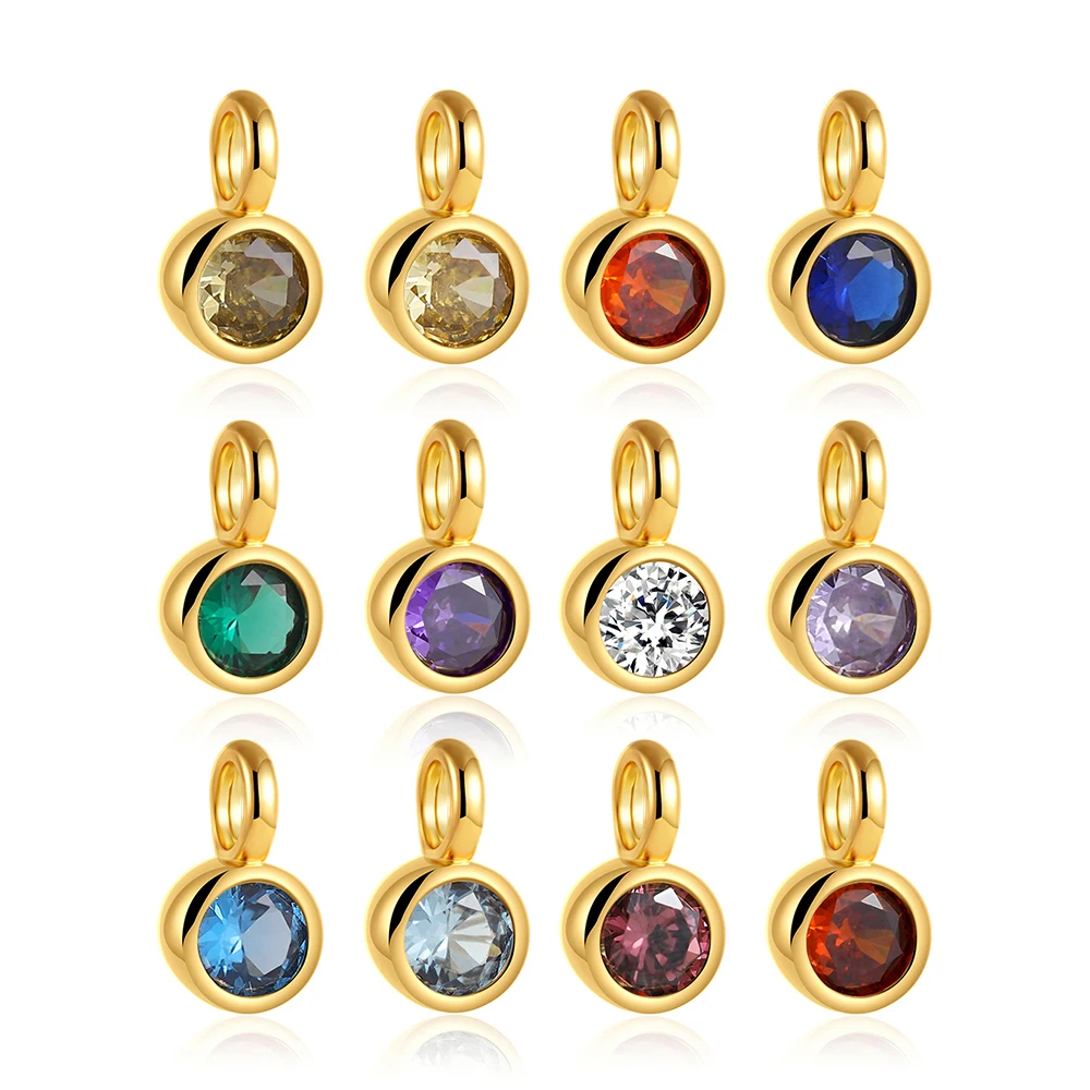 Birthstones Round Zirconia Charms Pendant Gold Color 12 Month Crystal Stone for Women Necklace Bracelet Bridal Statement Jewelry